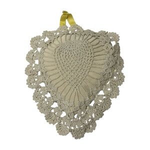 Vintage Heart Crocheted Pillow 9" x 7".